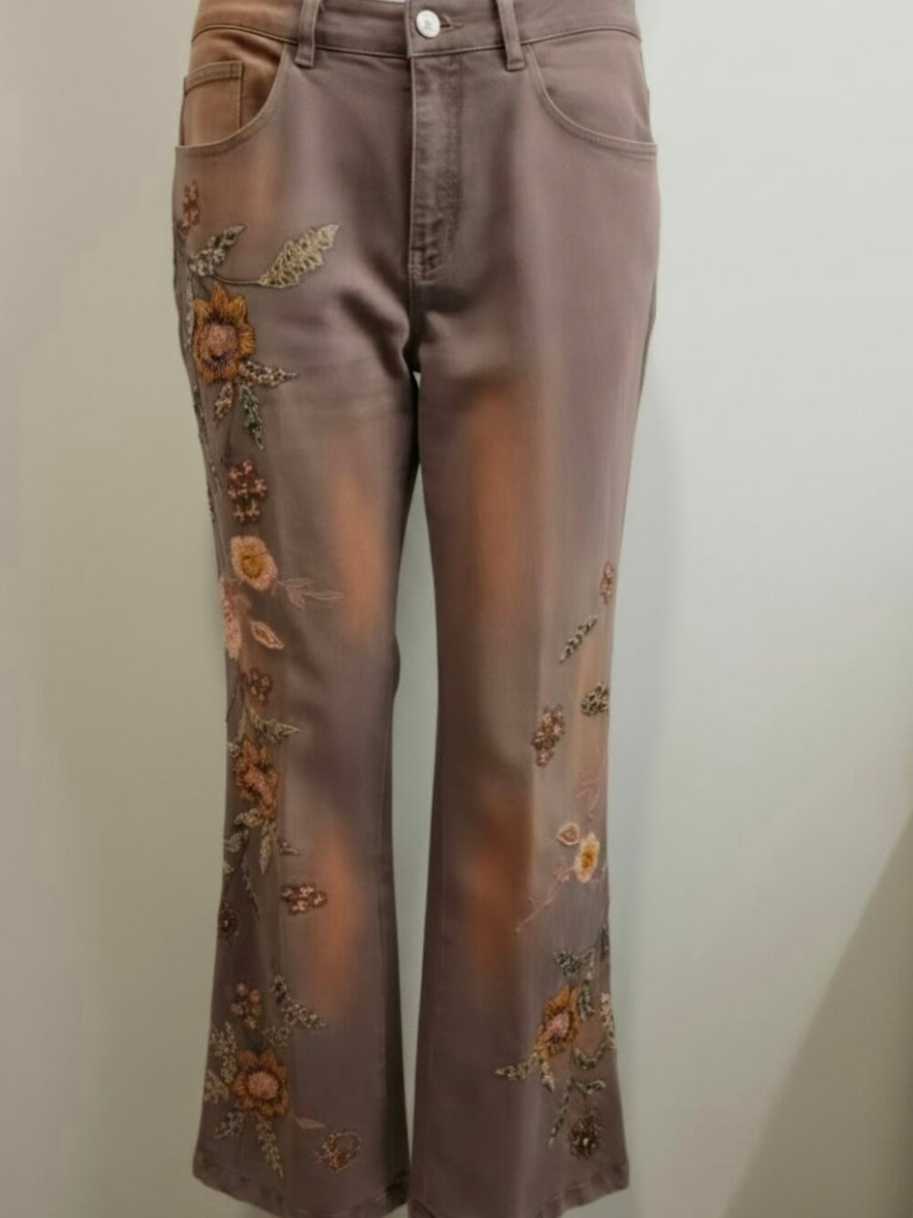 Christine Phillipe Embellished Floral Jeans